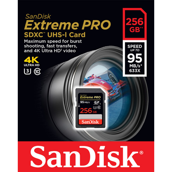 Карта пам'яті SanDisk 256 ГБ SDXC C10 UHS-I U3 R95 МБ/с 4K Extreme Pro